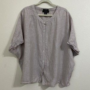 Tahari Womens Shirt Size XL 100% Linen Boxy Lagenlook Beige Button Front